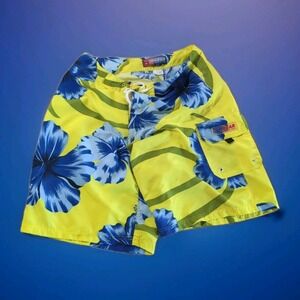 Mens Ingear Swim Yellow Floral  Blue Swim Shorts Trunks New XL Youth Small Men's